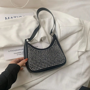Retro Armpit Shoulder Bags Female Bright Diamond Handbags