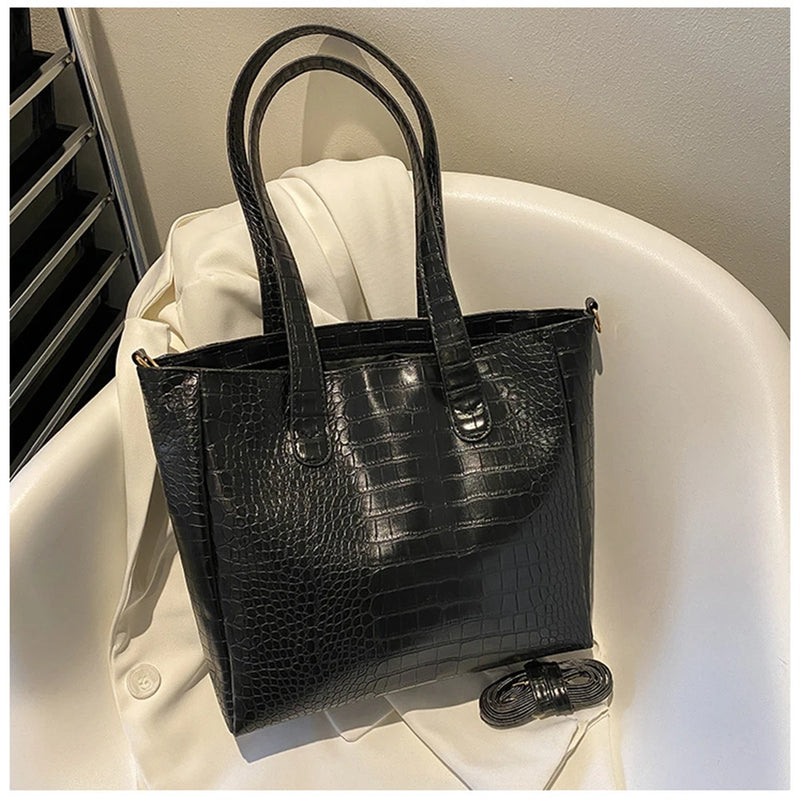 Crocodile Pattern Large Shoulder Bag for Women - Shopping & Travel Tote