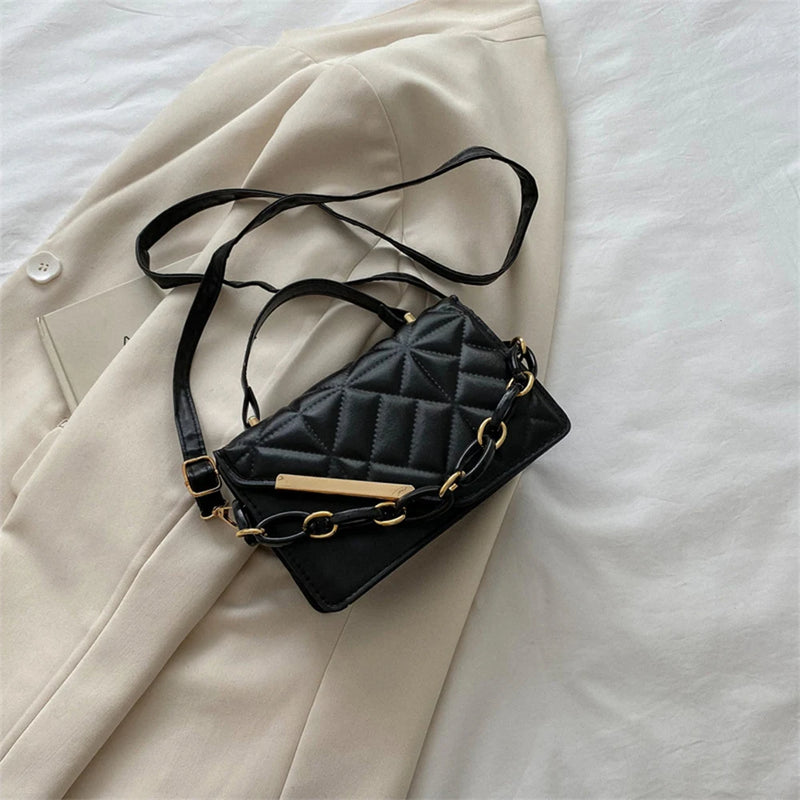 Texture Square Handbags For Female Chain Shoulder Bags