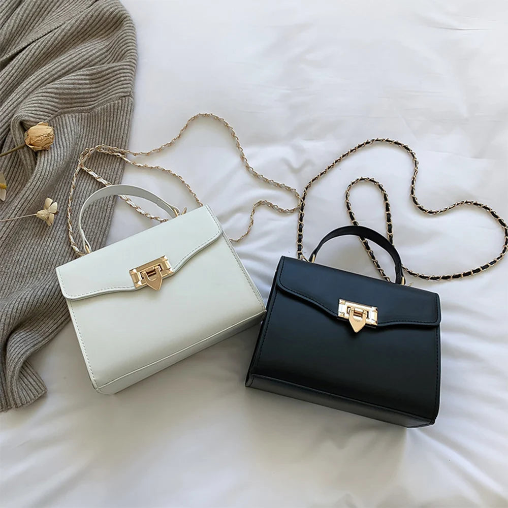 Vintage Chain Crossbody Bag Solid Texture Square Shoulder Bags