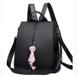 Women Backpack Oxford Bag Cat Pendant Travel Backpack