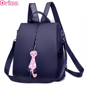 Women Backpack Oxford Bag Cat Pendant Travel Backpack