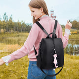 Women Backpack Oxford Bag Cat Pendant Travel Backpack