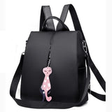 Women Backpack Oxford Bag Cat Pendant Travel Backpack