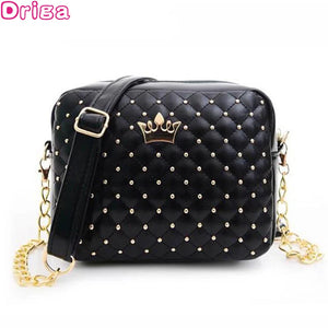 Women Messenger Bag Rivet Chain Shoulder Bag PU Leather Crossbody Crown Bags
