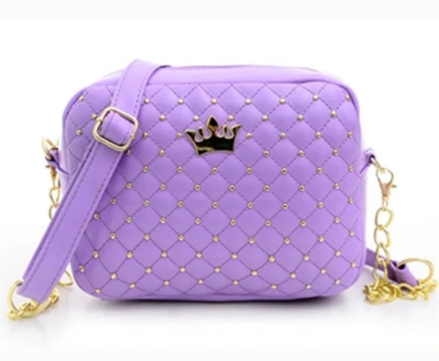 Women Messenger Bag Rivet Chain Shoulder Bag PU Leather Crossbody Crown Bags
