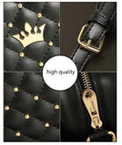 Women Messenger Bag Rivet Chain Shoulder Bag PU Leather Crossbody Crown Bags