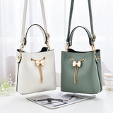 Women Bucket Handbags Bow Chain Shoulder Bags Female Solid Messenger Bags