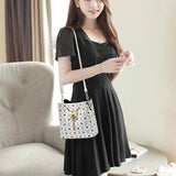 Women Bucket Handbags Bow Chain Shoulder Bags Female Solid Messenger Bags