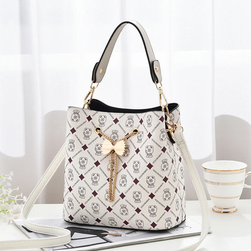 Women Bucket Handbags Bow Chain Shoulder Bags Female Solid Messenger Bags