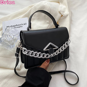 Women Messenger Bags Solid Chain Handbags Stripe Horizontal Square Shoulder Bags