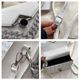 Women Messenger Bags Solid Chain Handbags Stripe Horizontal Square Shoulder Bags