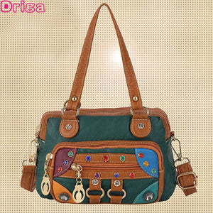 Women Soft Pu Leather Crossbody Bags Contrasting Washed Le