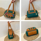 Women Soft Pu Leather Crossbody Bags Contrasting Washed Le