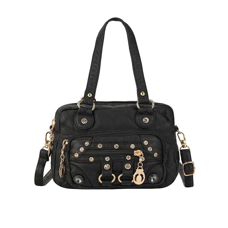 Women Soft Pu Leather Crossbody Bags Contrasting Washed Le