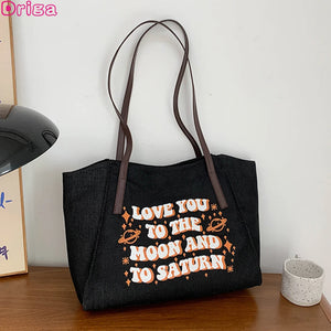 Canvas Letter Handbags Womens Shoulder Bags