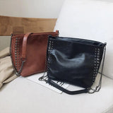 Vintage Bucket Shoulder Bags PU Leather Rivet Totes