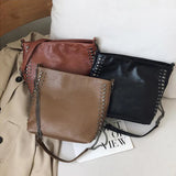 Vintage Bucket Shoulder Bags PU Leather Rivet Totes