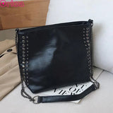 Vintage Bucket Shoulder Bags PU Leather Rivet Totes