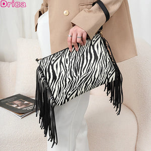 Banma Pattern Tassel Shoulder Bag Crossbody Clutch Chain Bag