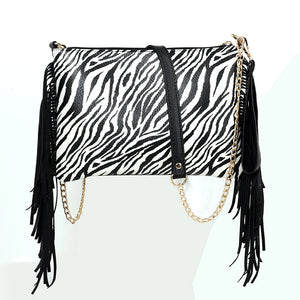 Banma Pattern Tassel Shoulder Bag Crossbody Clutch Chain Bag