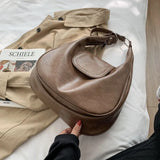 Retro Handbags Large Capacity Casual Underarm Pu Leather Solid Vintage Bags