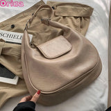 Retro Handbags Large Capacity Casual Underarm Pu Leather Solid Vintage Bags
