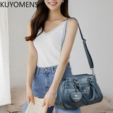 3-Layer High Leather Handbag Purse Women Large Capacity Shoulder Crossbody Tote