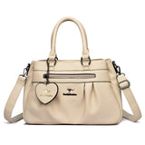 3-Layer High Leather Handbag Purse Women Large Capacity Shoulder Crossbody Tote