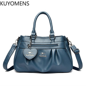 3-Layer High Leather Handbag Purse Women Large Capacity Shoulder Crossbody Tote