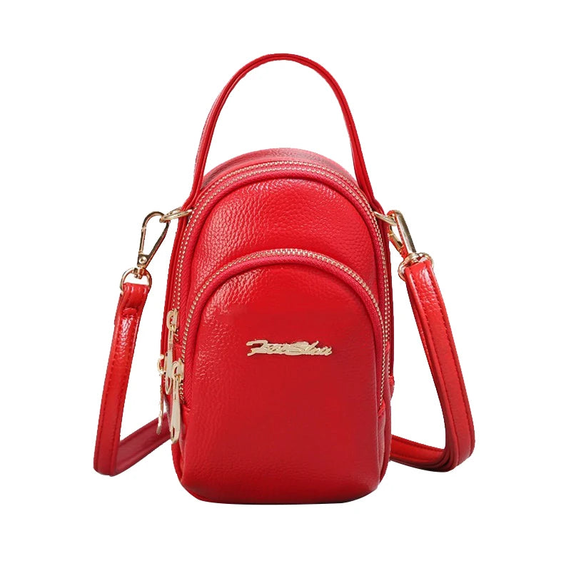 Small Leather Crossbody Shoulder Bag Zipper Messenger Bag for Women