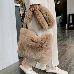 Plush Fur Shoulder Hobo Handbag Large Purse Sac
