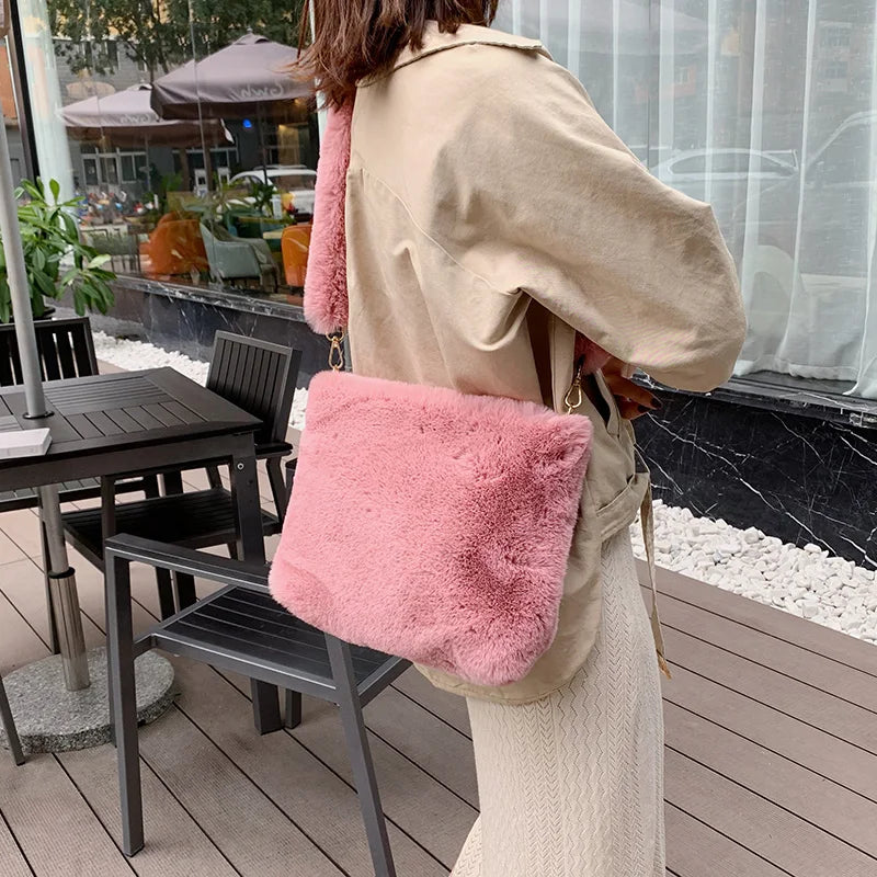 Plush Fur Shoulder Hobo Handbag Large Purse Sac