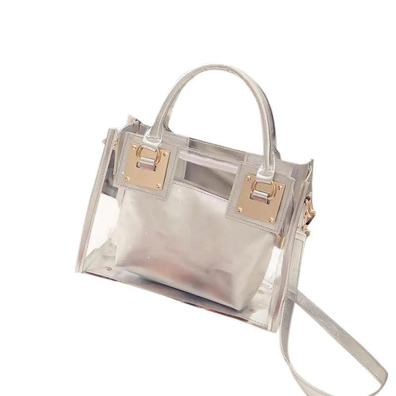 2pcs Women Clear Transparent Shoulder Bag Jelly Candy Summer Beach Handbag