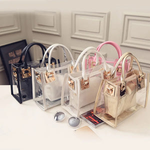 2pcs Women Clear Transparent Shoulder Bag Jelly Candy Summer Beach Handbag