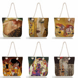 Abstract Oil Painting Tote Bag Linen Handbags Women Shoulder Bag