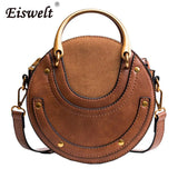 Round Metal Ring Handbag Small Shoulder Bag Women Mini Circle Bag