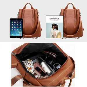 Women Brown Leather Travel Backpack Waterproof Shoulder School Bag