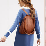 Women Brown Leather Travel Backpack Waterproof Shoulder School Bag