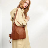 Women Brown Leather Travel Backpack Waterproof Shoulder School Bag