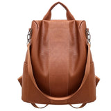 Women Brown Leather Travel Backpack Waterproof Shoulder School Bag