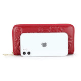 Flower Embossed Leather Women's Long Wallet Zipper Purse