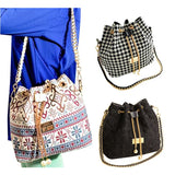 Bohemia Canvas Bucket Bag Chains Shoulder Handbags Vintage Messenger Bag