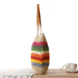 Rainbow Contrast Stripe Straw Shoulder Bag Beach Forest Women's Casual Handbag