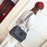 Nubuck Leather Handbags Rivet Women Bags Hair Ball Shoulder Messenger TopHandle