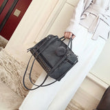 Nubuck Leather Handbags Rivet Women Bags Hair Ball Shoulder Messenger TopHandle