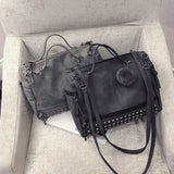 Nubuck Leather Handbags Rivet Women Bags Hair Ball Shoulder Messenger TopHandle