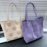 Canvas Art Large Capacity Shoulder Bag Purple Handbag