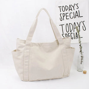 Solid Canvas Tote Bag for Women Handbag Large Capacity Shoulder Bag