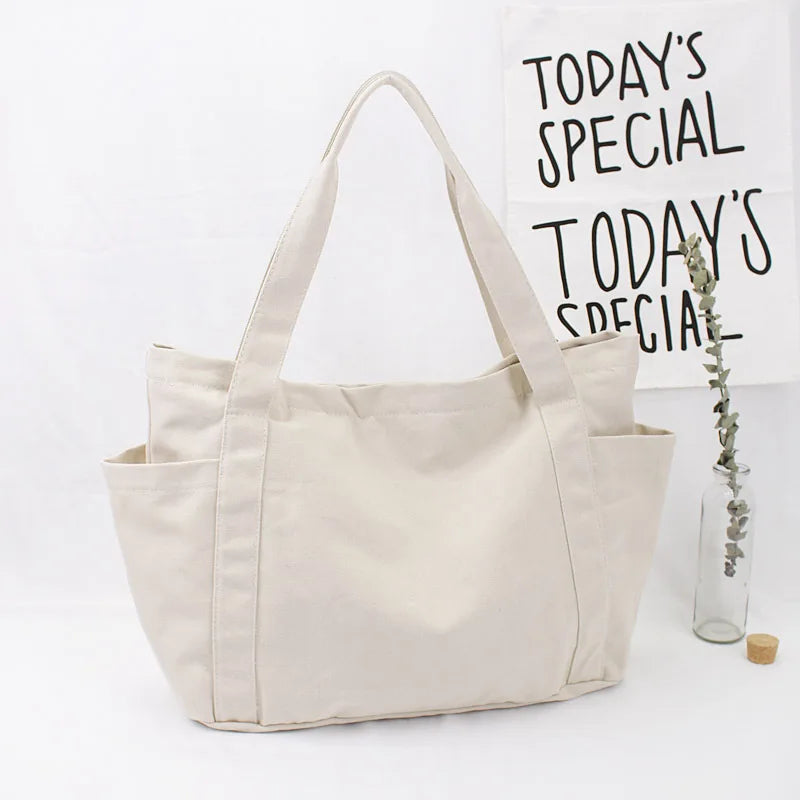 Solid Canvas Tote Bag for Women Handbag Large Capacity Shoulder Bag